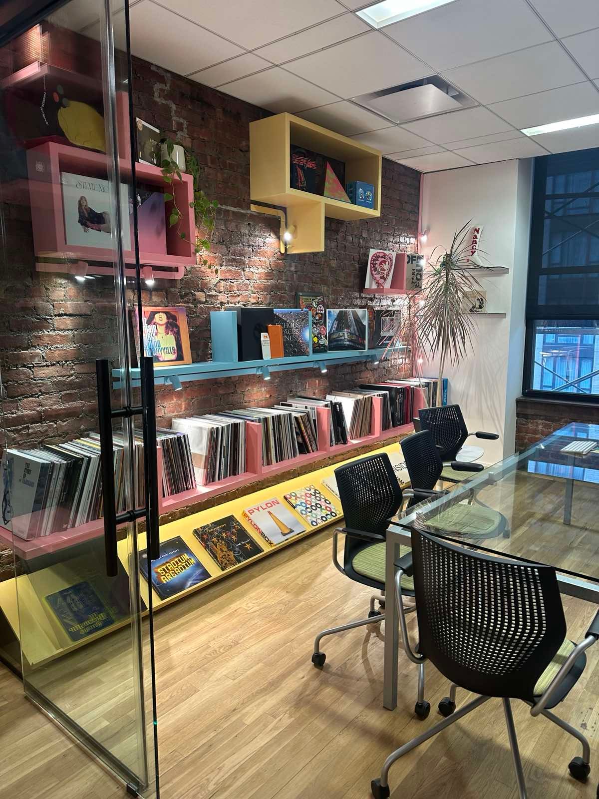 Office interior with custom shelving finished by The Slate Contracting Corp.